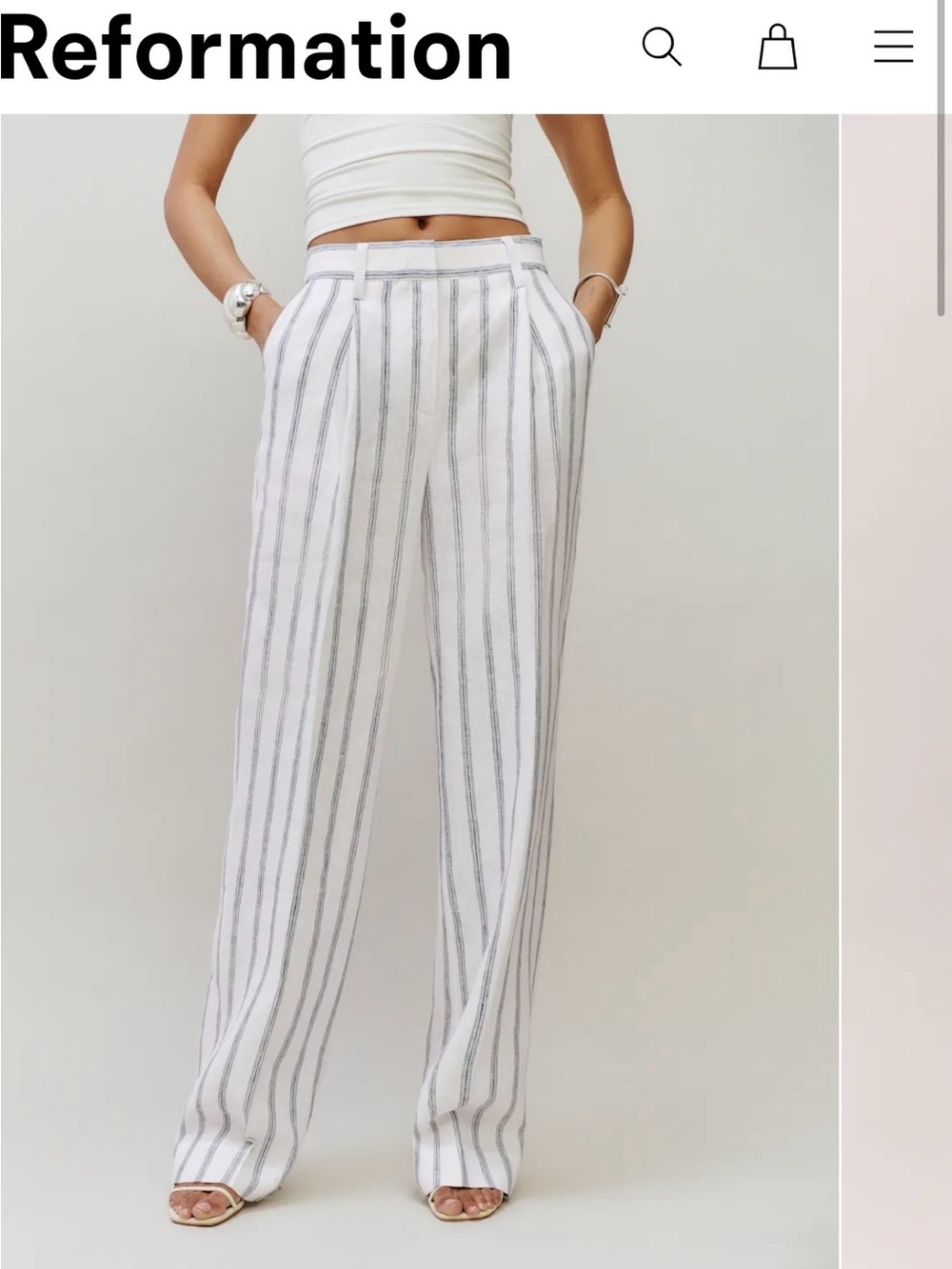 Reformation White Linen-Blend Wide Leg Pants